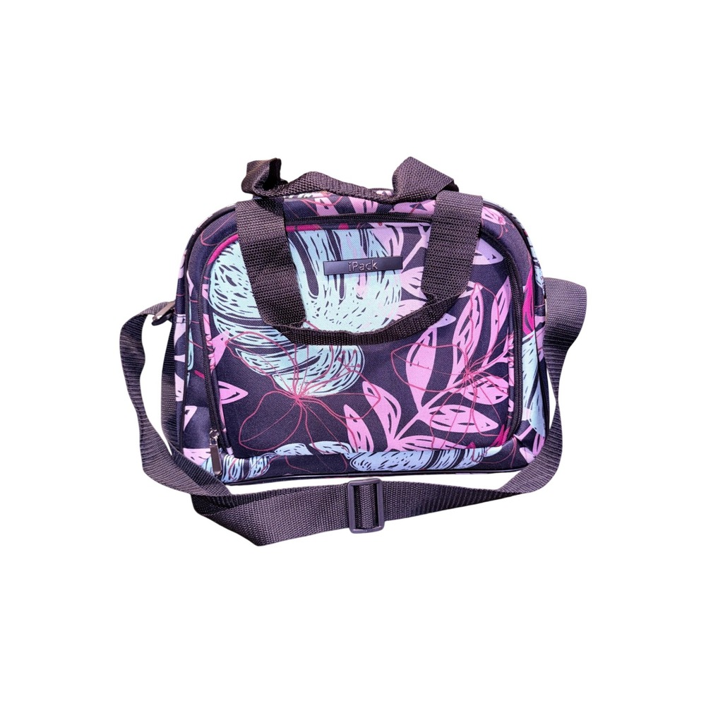 iPack Tropical Leaf‎ Travel Bag Navy Pink Blue Floral Carry On Crossbody Strap